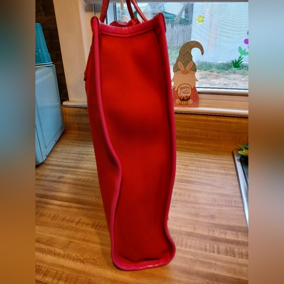 Kate Spade Canvas Patent Floral Tote Red Pink RARE EUC - Picture 3 of 16